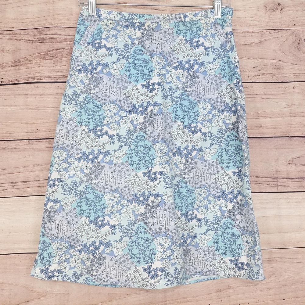 Caslon Skirt Womens 2 Blue Floral A-Line Knee Length Stretch Casual